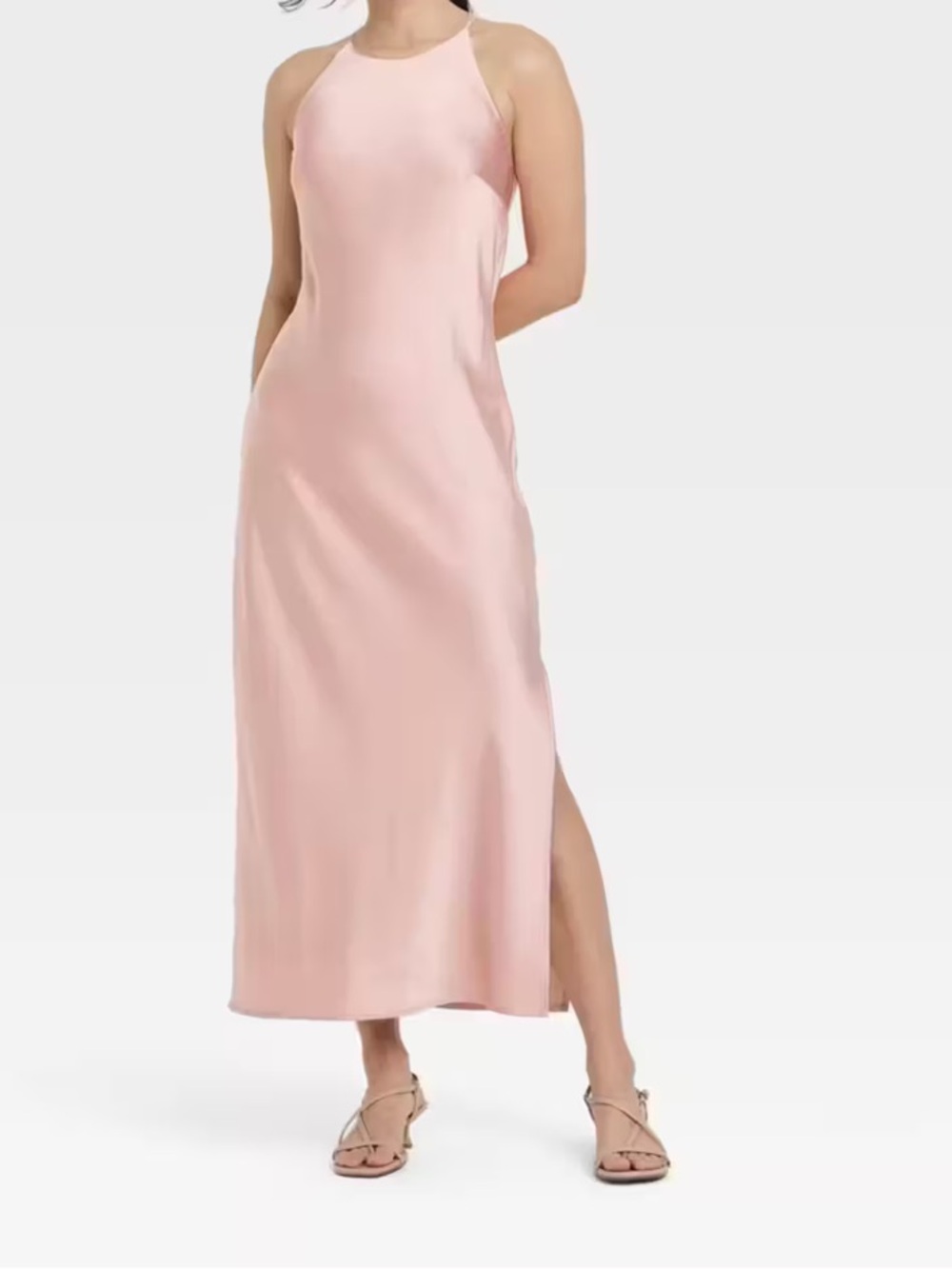 a new day Blush Pink Satin Halter Maxi Dress